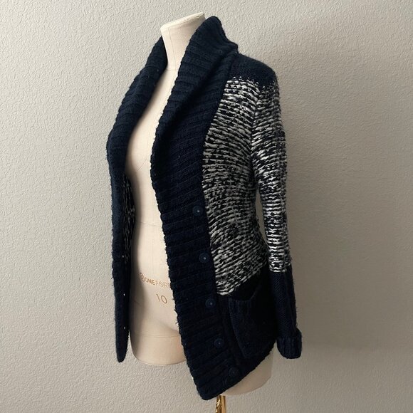 Gap Knitted Fairisle Long Cardigan in White and Indigo/Navy, Size Small - Picture 2 of 12